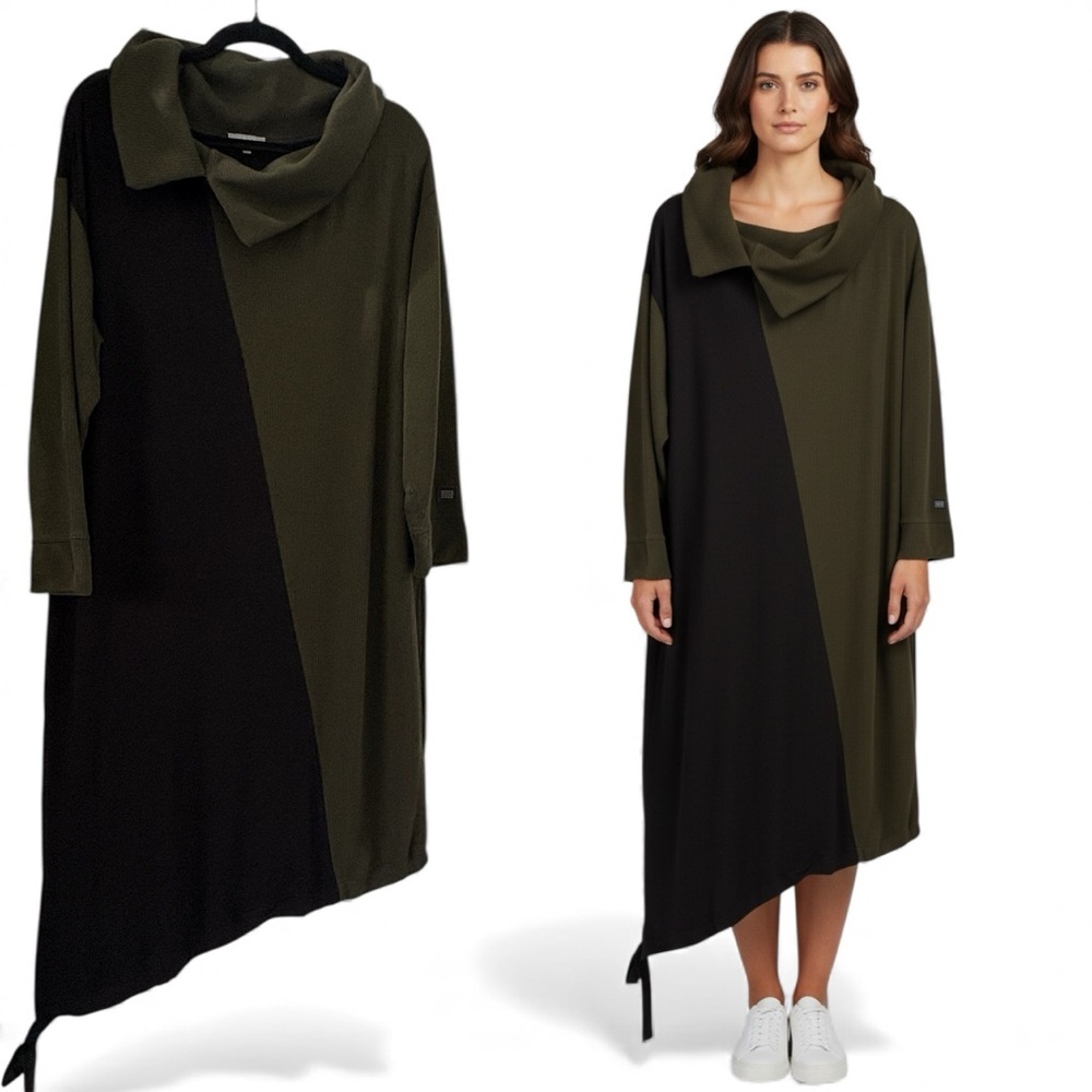 (20)Naya Black and Green Long Sleeve Dress